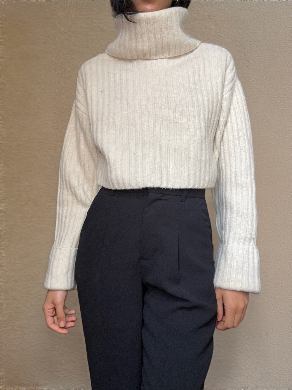 Dynamite Cream Ribbed Turtleneck Sweater